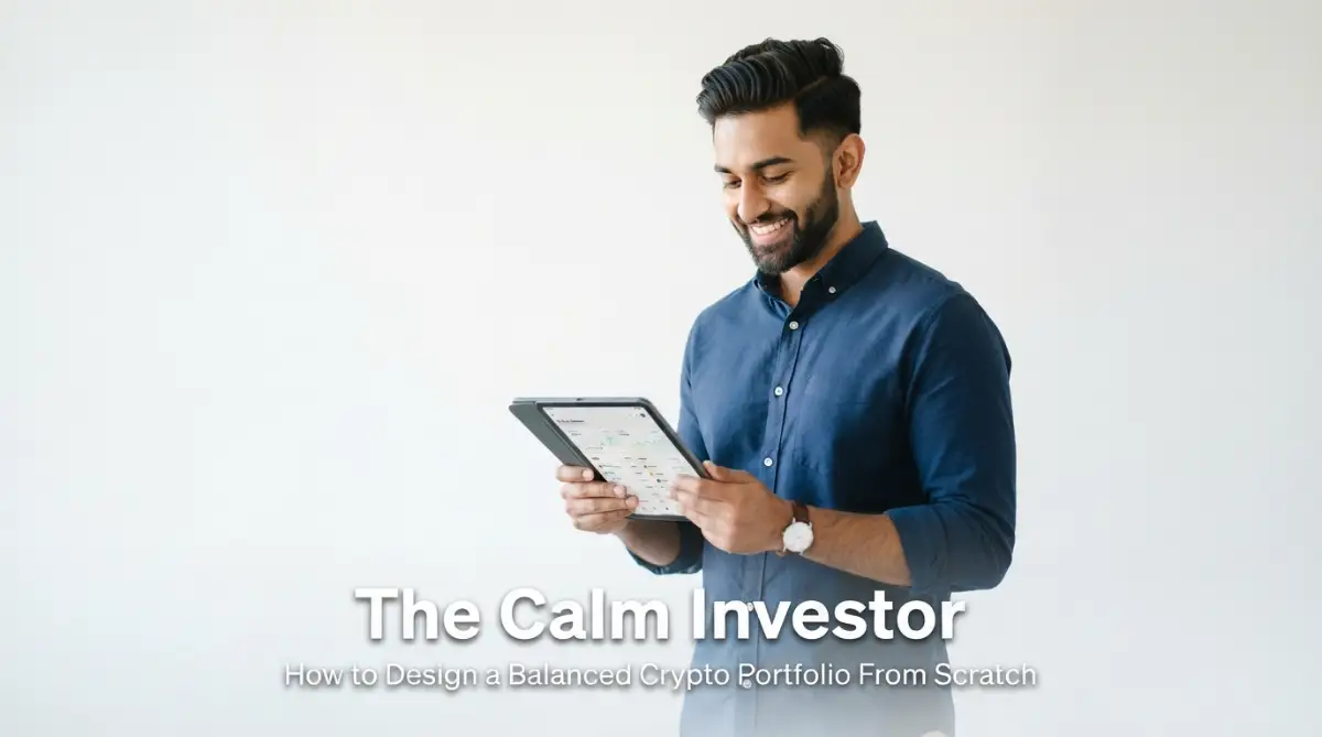 A young professional uses a tablet to study asset allocation, illustrating how to build a balanced crypto portfolio from scratch.