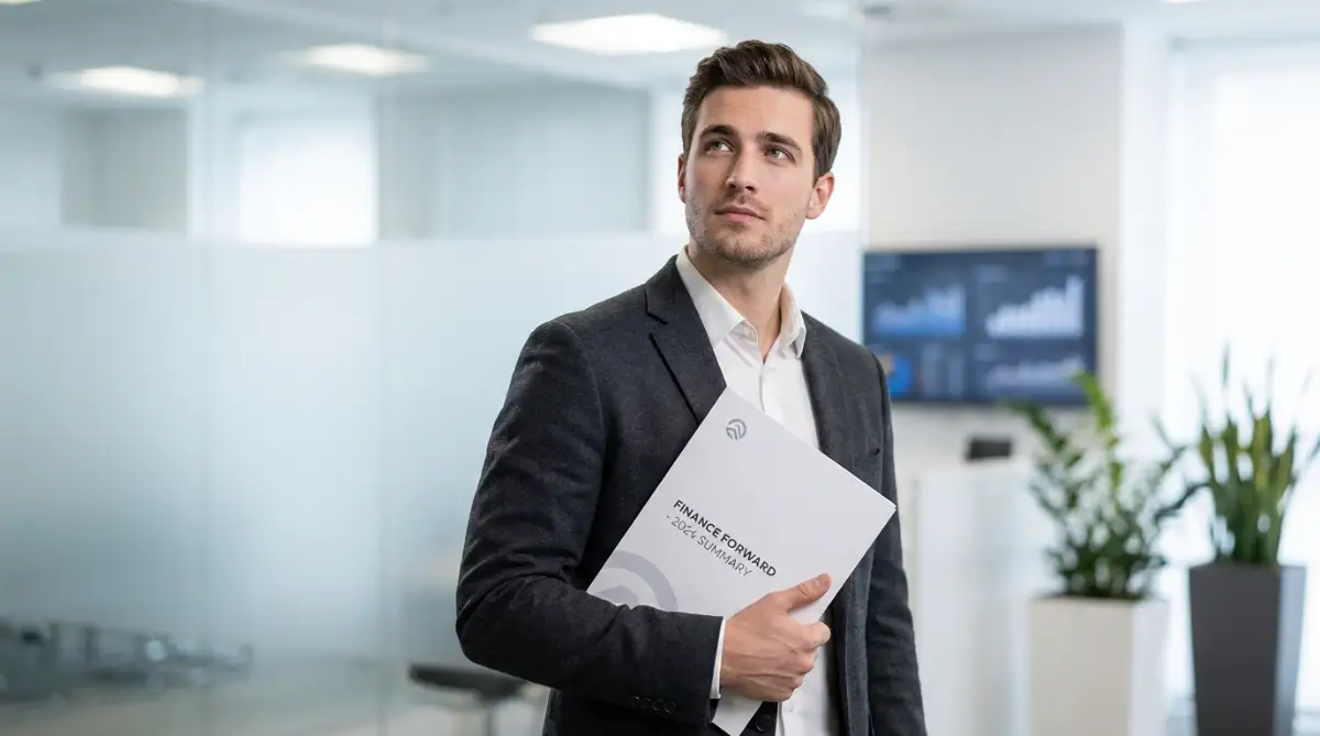 A thoughtful young man holding financial documents while calculating his bank debt to income ratio for a new loan application.