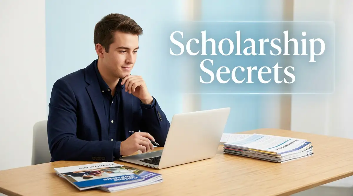 A smart young male student researching on his laptop to avoid the unspoken mistakes students make when applying for college scholarships.